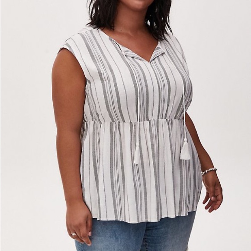 Torrid Striped Blouse PEPLUM RAYON SLUB DOLMAN TOP Size 3